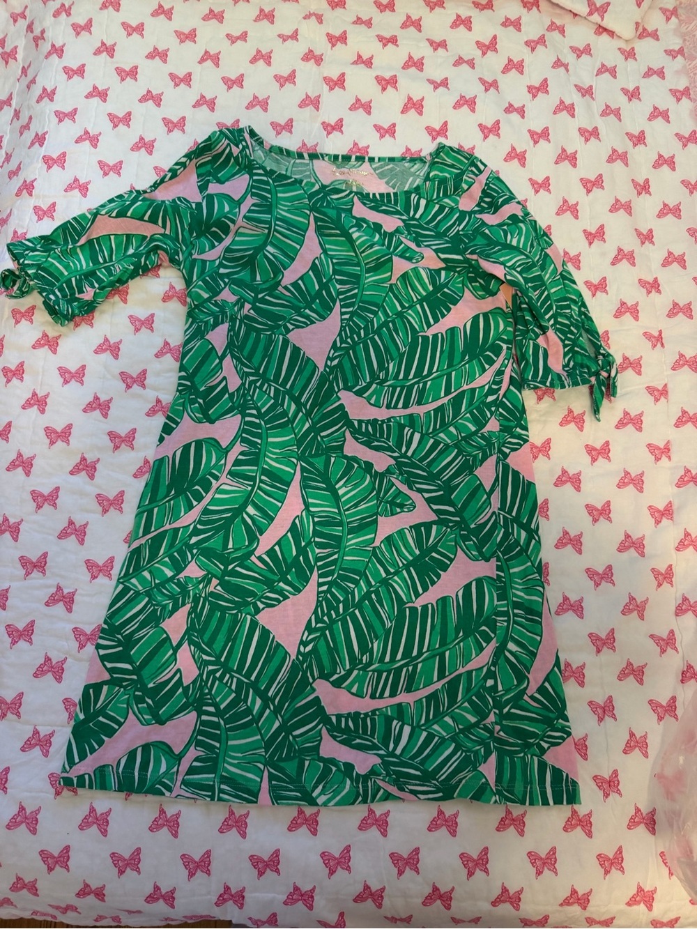 Lilly Pulitzer Pink and Green Tropical Leaf Kids Dress